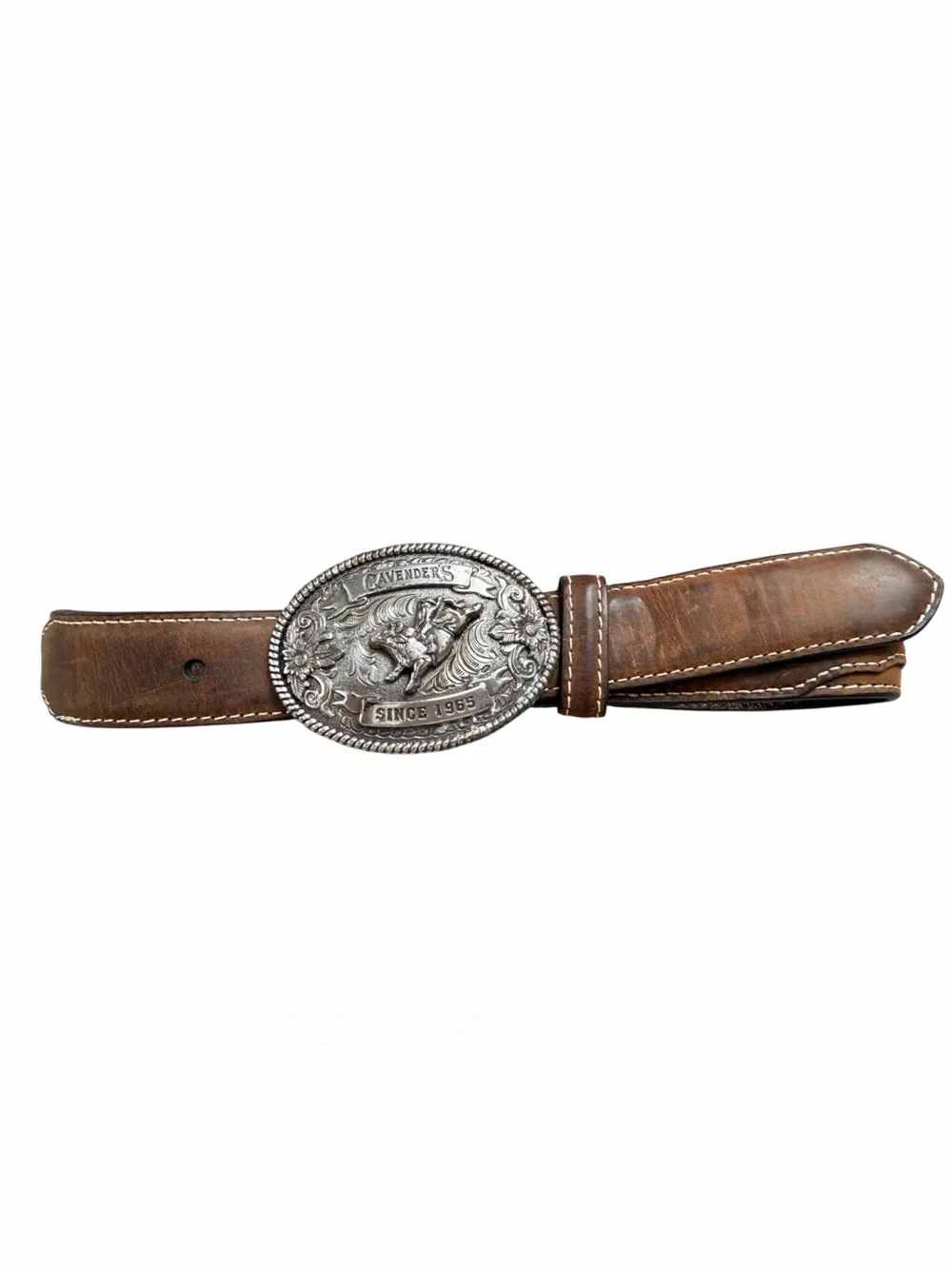 Cavender’s Genuine Leather Western Belt Buckle Rodeo Brown Size 22 Kids